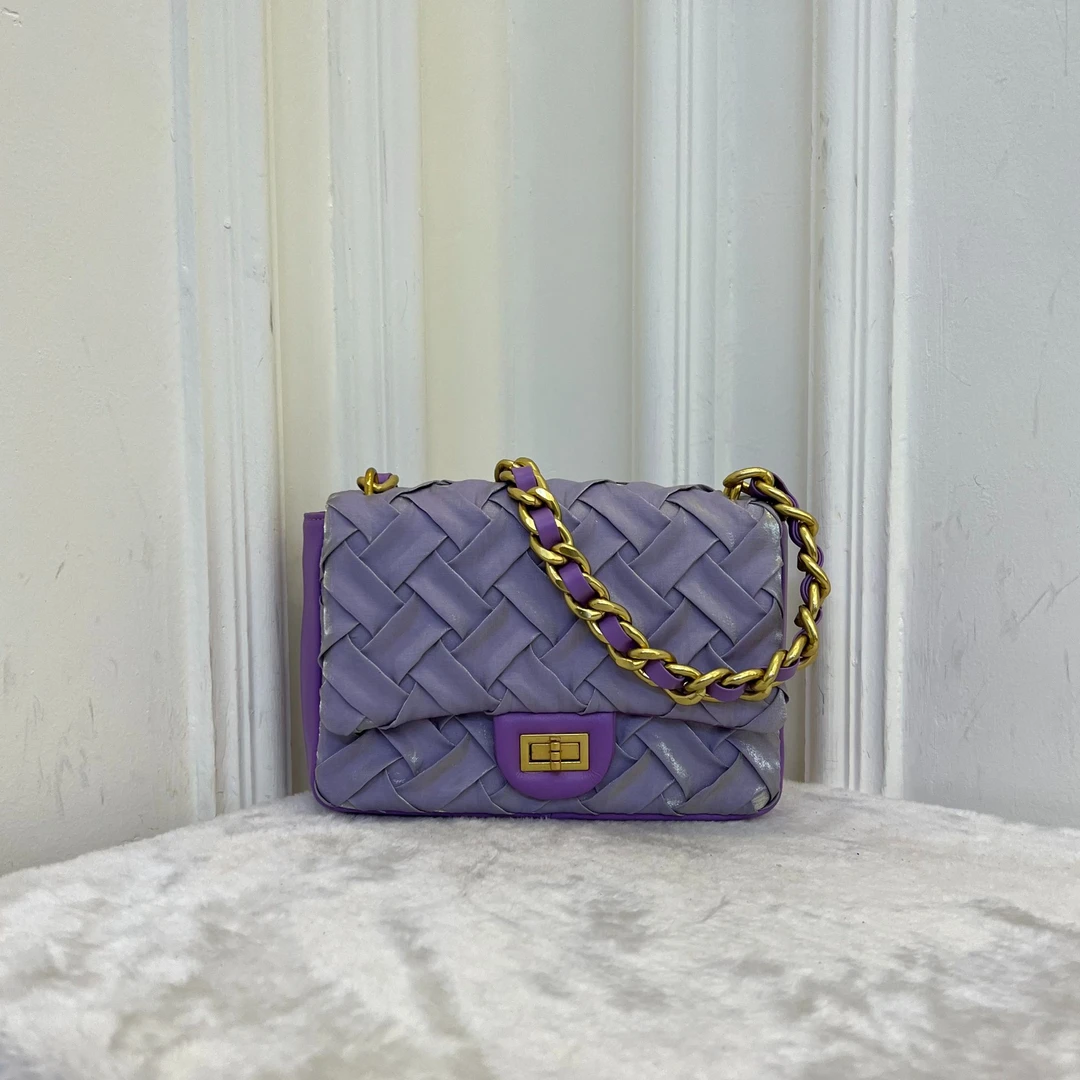 时尚轻奢71T88紫色编织单肩斜挎女包