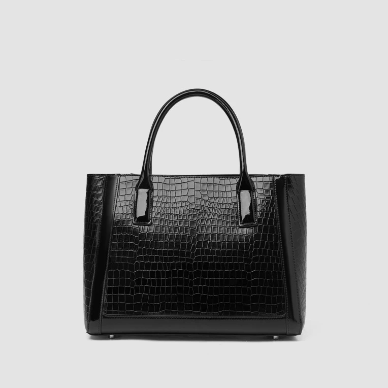 绿谷6173黑色时尚百搭新款牛皮女士包包经典鳄鱼纹手提包洋气女包