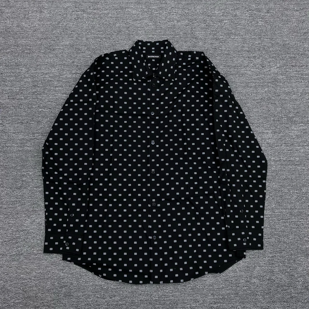 Balenciaga/巴黎世家/99新/满印双B长袖衬衫/黑色/男女同款38码