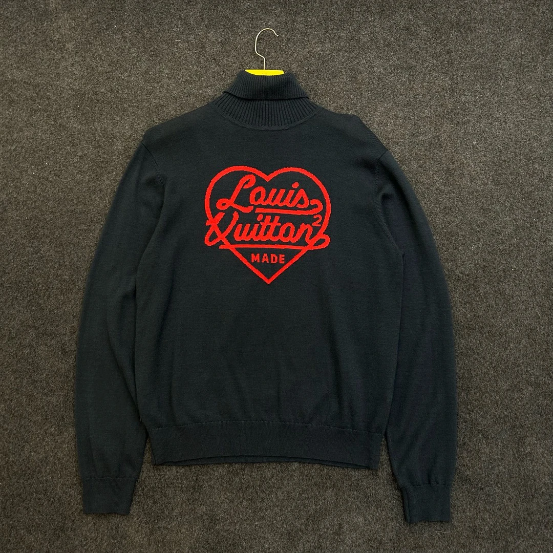 99新/M码/LouisVuitton x Nigo联名款/爱心logo字母印花高领毛衣
