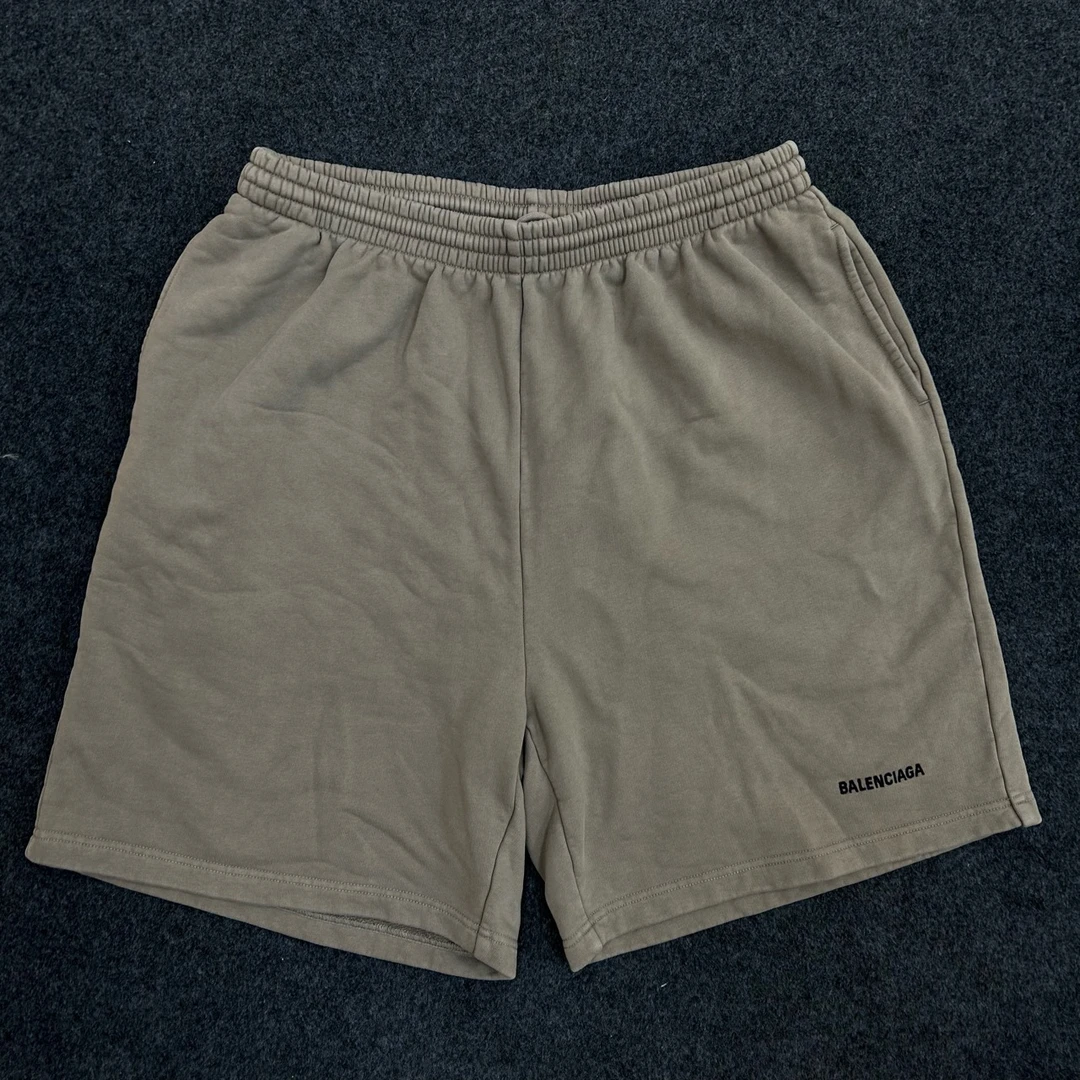 99新/S码/Balenciaga/巴黎世家/纯色水洗做旧logo印花短裤
