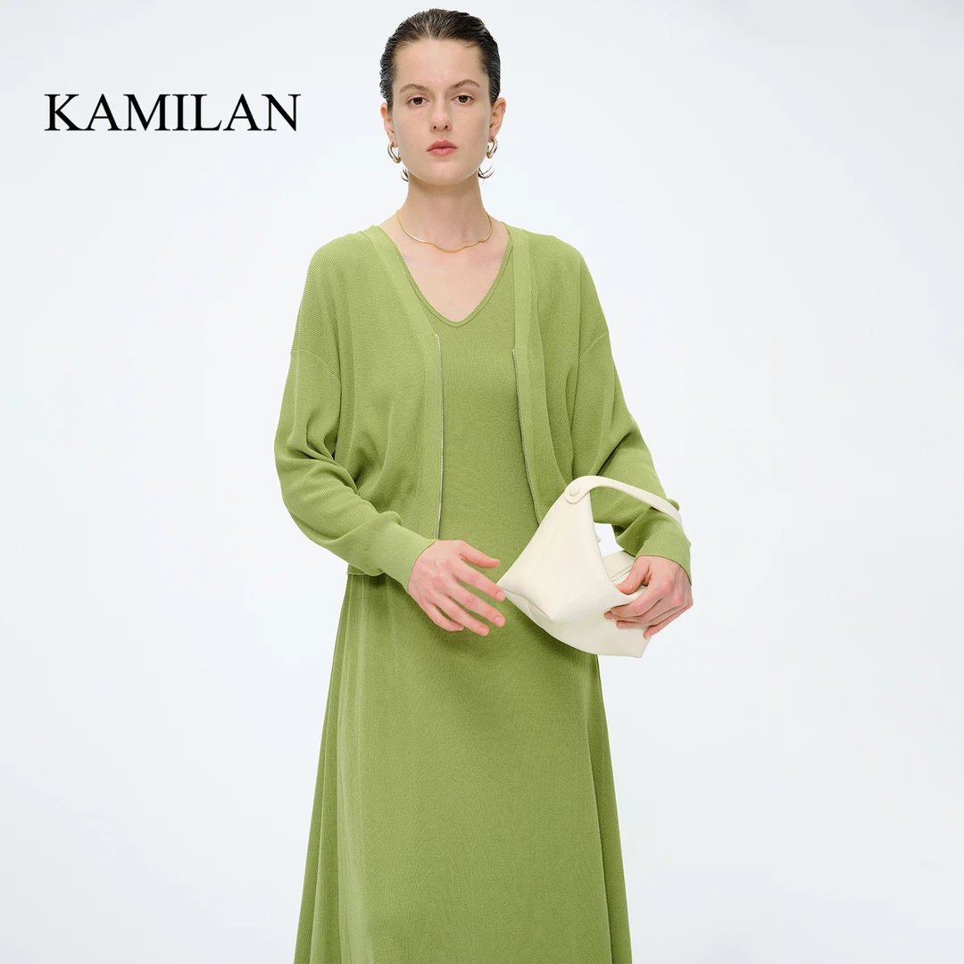 卡米兰气质短款v领针织开衫女2024春夏新款百搭长袖针织衫外套