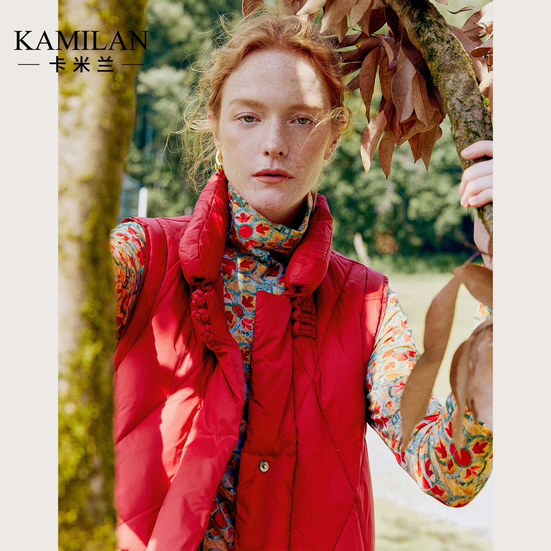 [新年系列x新中式]卡米兰红色羽绒马甲女2024冬新款保暖羽绒背心