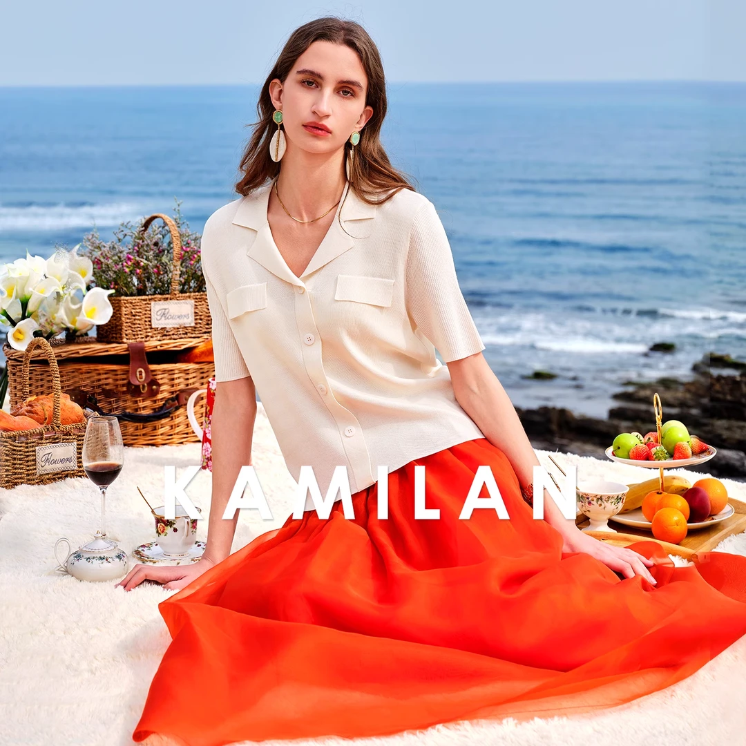 卡米兰法式气质百搭短袖针织衫女2024春夏新款针织开衫T恤上衣