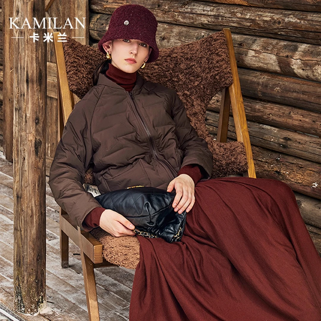 [保暖系列]卡米兰短款白鸭绒羽绒服女2024年秋冬新款保暖羽绒外套