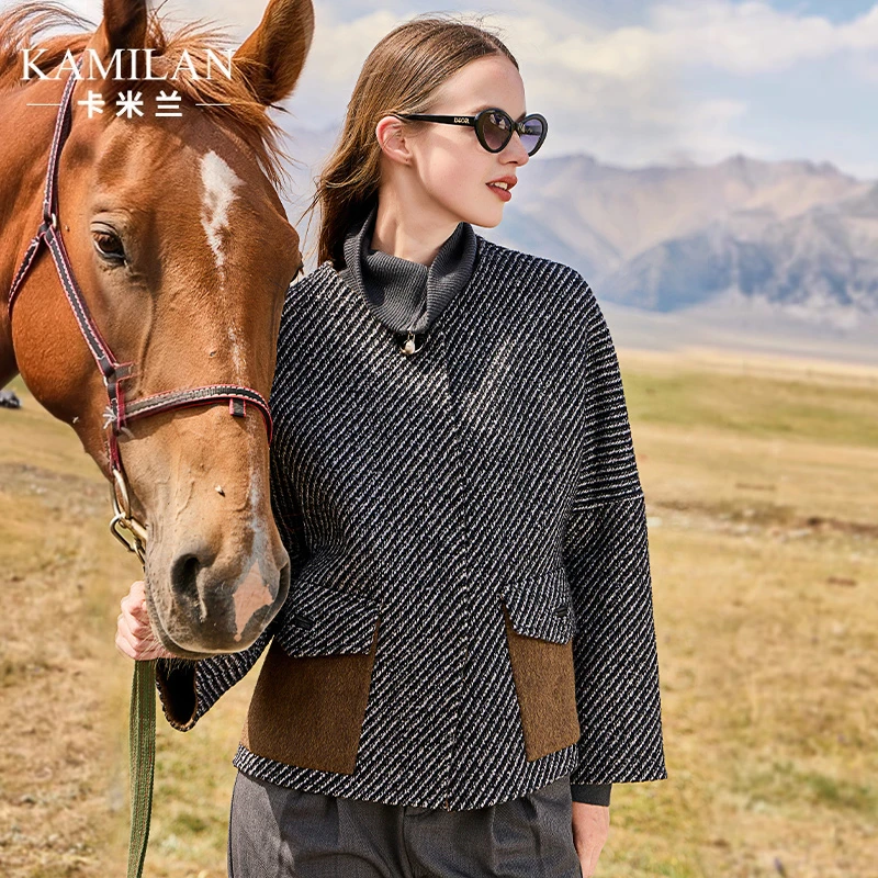 卡米兰设计感短款双面羊毛大衣女2024秋季新款气质百搭羊毛呢外套