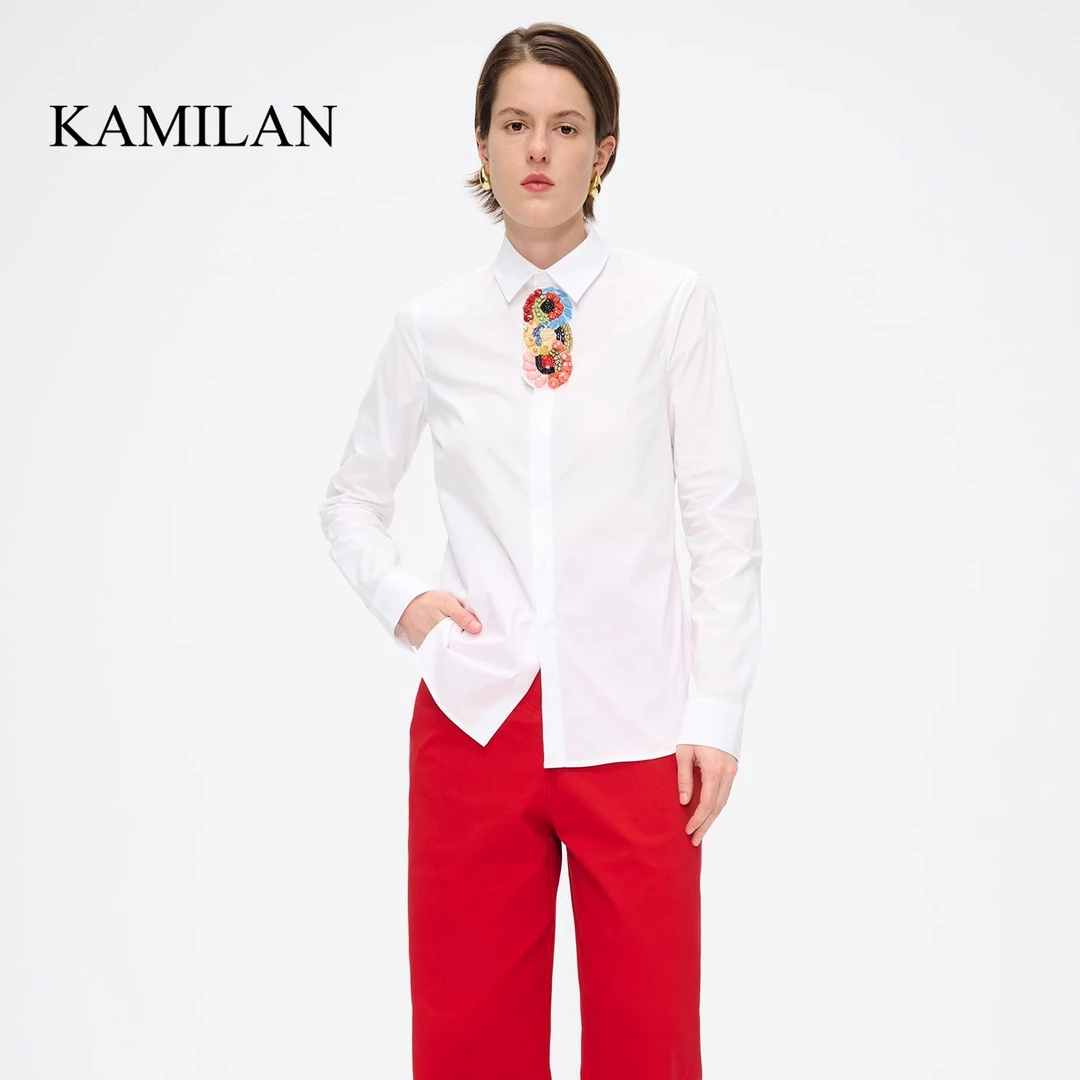 卡米兰法式立体装饰衬衫女2024春季新款气质百搭长袖衬衣上衣