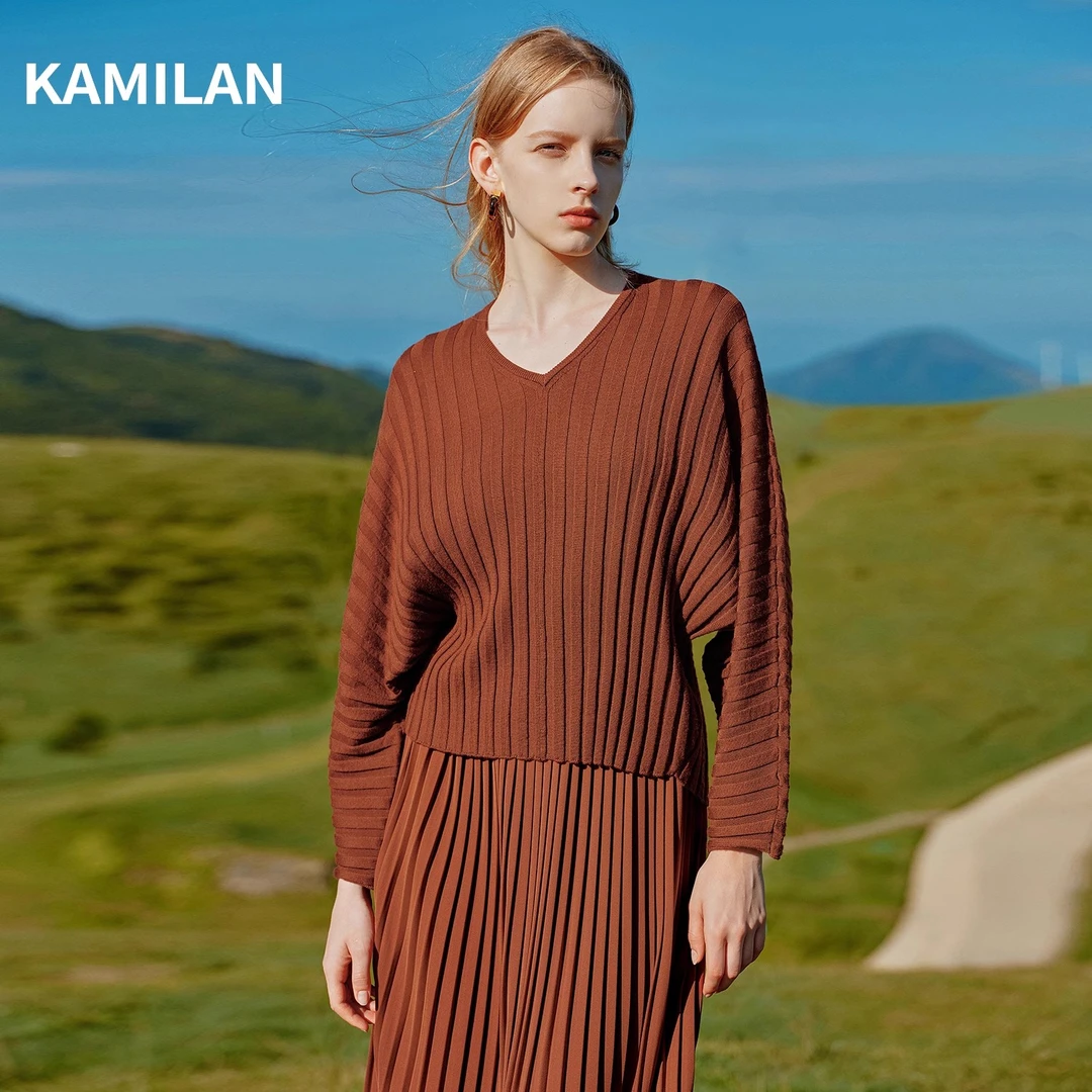 [100绵羊毛]卡米兰法式气质短款羊毛衫女2024秋季新款毛衣上衣