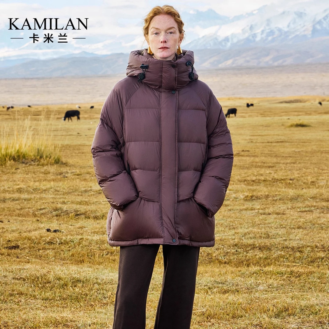卡米兰羽绒服女2024冬季新款时尚百搭保暖白鸭绒羽绒外套连帽