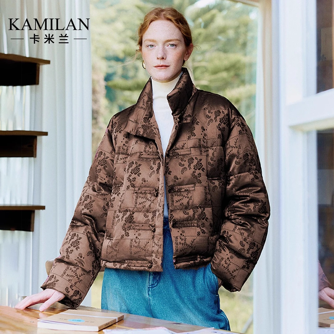 [白鹅绒x羊毛]卡米兰新中式提花羽绒服女2024冬季新款鹅绒服外套