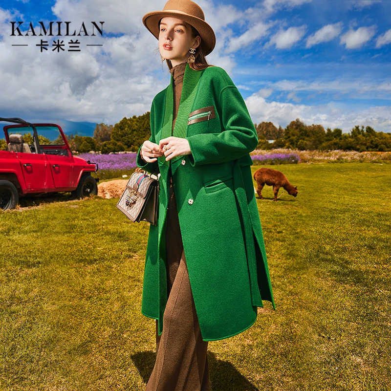 卡米兰双面羊毛大衣女2023秋冬新款中长款双面呢子大衣外套设计感