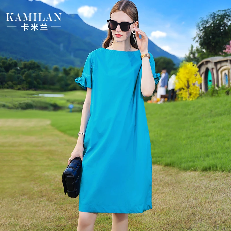 KAMILAN/卡米兰2024新款短袖女宽松连衣裙女装连衣裙-KML22C17029