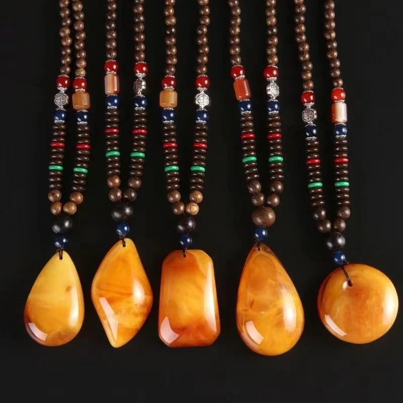 非金属树脂吊坠 复古民族风木珠毛衣链长款手工配饰吊坠气质百搭