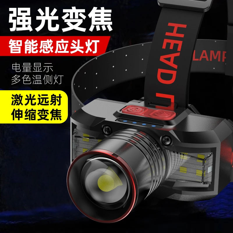 LED变焦感应头灯强光USB充电迷你超亮头戴式防水锂电户外远射矿灯