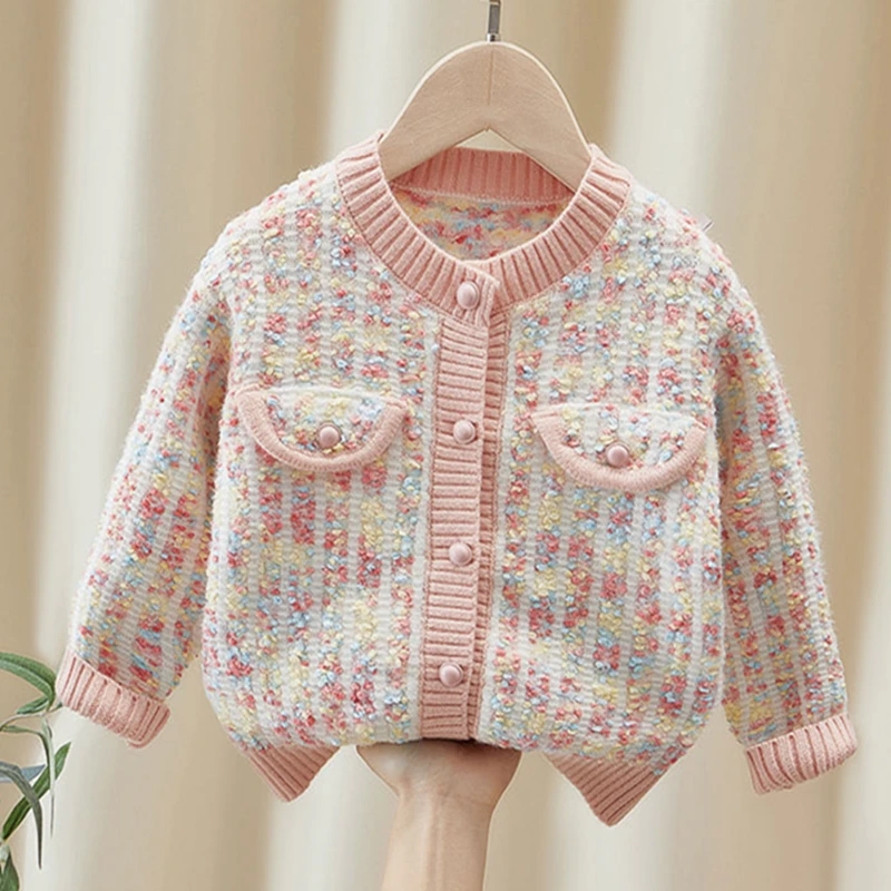 【不起球】女童开衫春秋装款针织衫2024新款韩版小童洋气毛衣外套