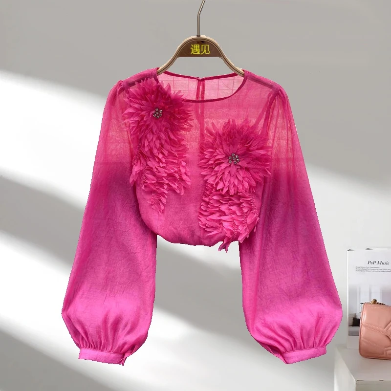 法式洋气高端潮牌潮流新款设计感复古衬衣修身百搭泡泡袖套头衬衫