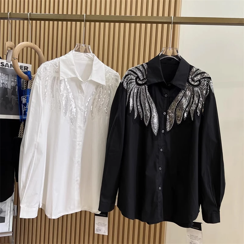 轻奢女装重工轻奢小众设计感翅膀设计感廓形长袖衬衫衬衣玫红上衣