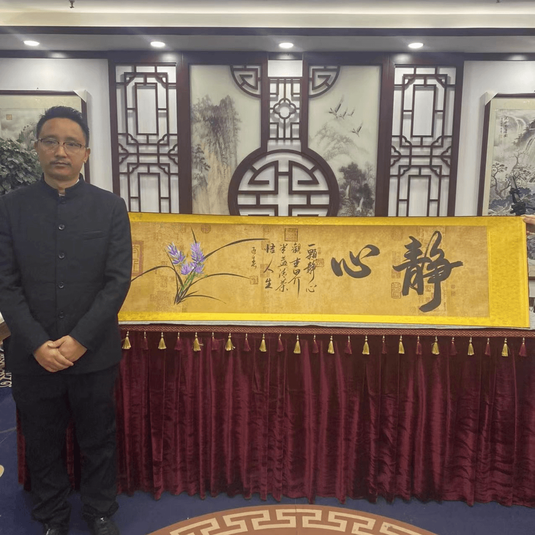 马迎春  《静心兰花》  六尺对开蜡染