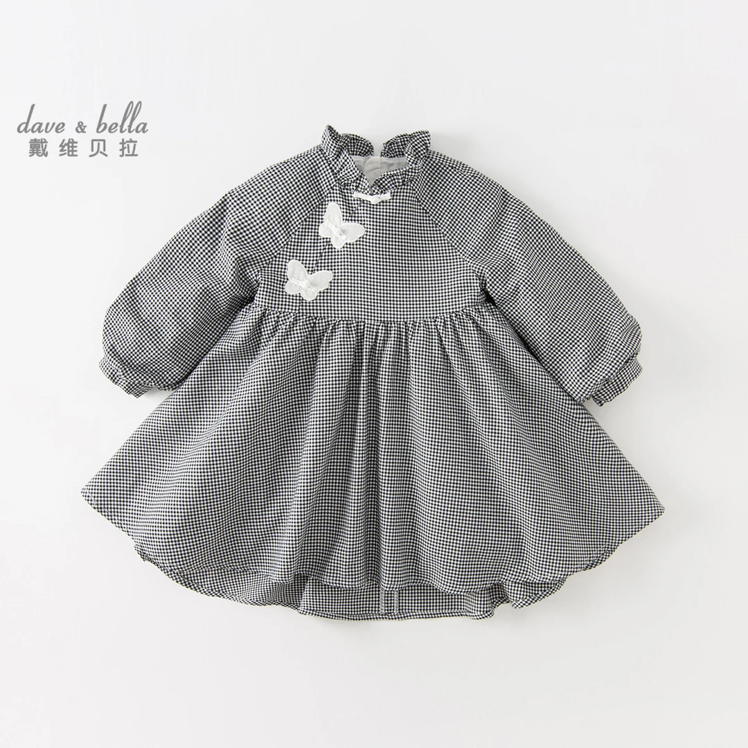 【清仓】戴维贝拉儿童连衣裙秋装女童格纹裙子宝宝公主裙