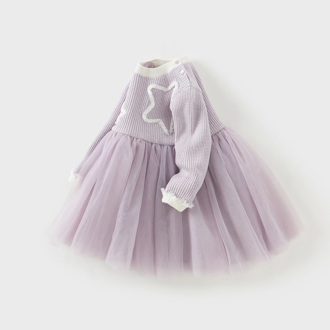 戴维贝拉儿童连衣裙女童毛衣拼接网纱裙女宝宝新款秋装裙子童装