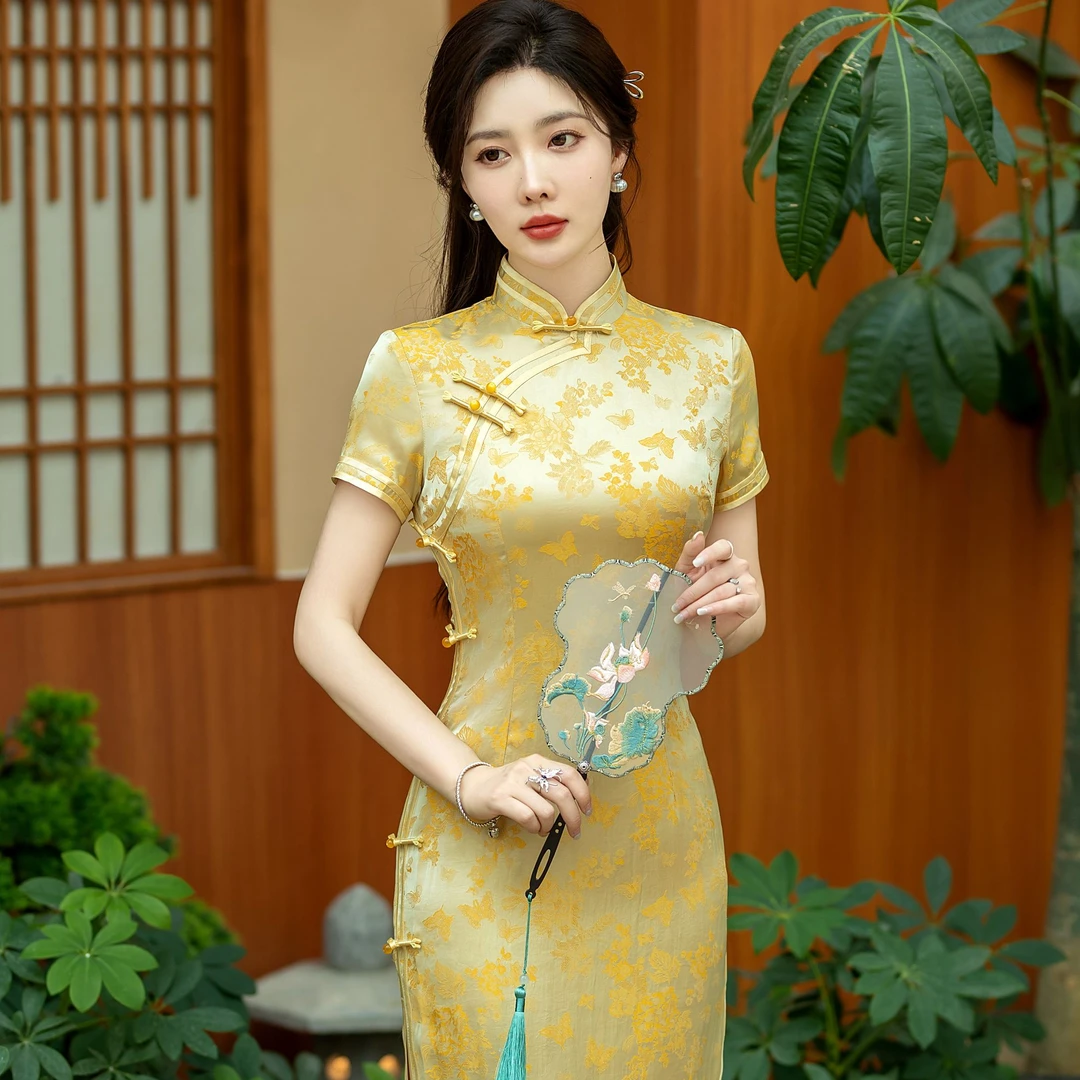 夏季金梦蝶复古中国风改良长款日常气质改良旗袍春夏少女时尚显瘦