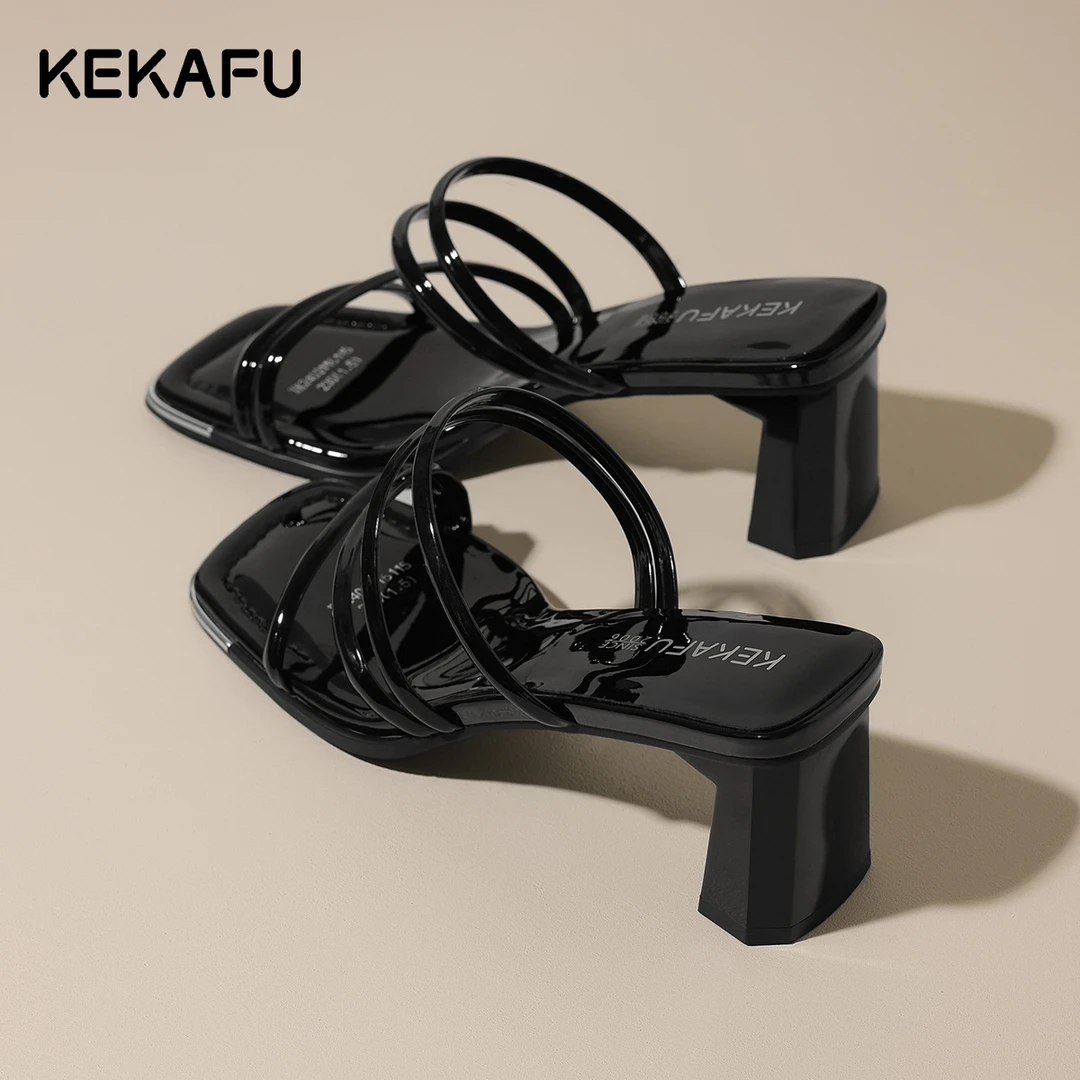 珂卡芙拖鞋女夏外穿2025新款法式细带仙女风配裙子绝美黑色高跟鞋