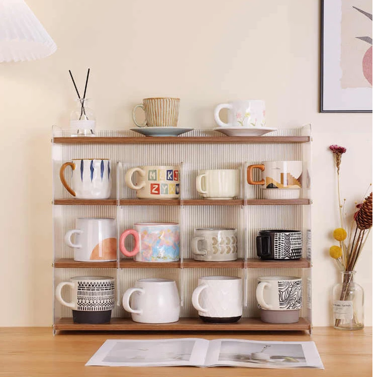 柏睿实木杯架放杯子神器桌面水杯茶杯具咖啡杯格子防尘收纳置物架