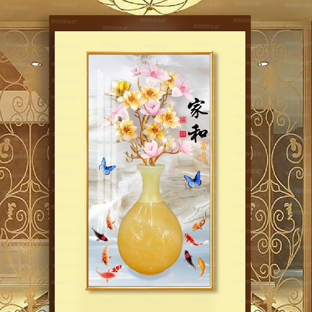 蒙娜丽莎皇室十字绣 富贵平安 竖版吉祥花卉刺绣客厅装饰手工线绣