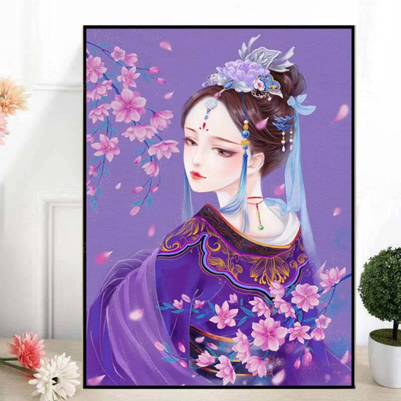 【正品】蒙娜丽莎十字绣 紫色花旦 简约客厅玄关小件装饰手工绣