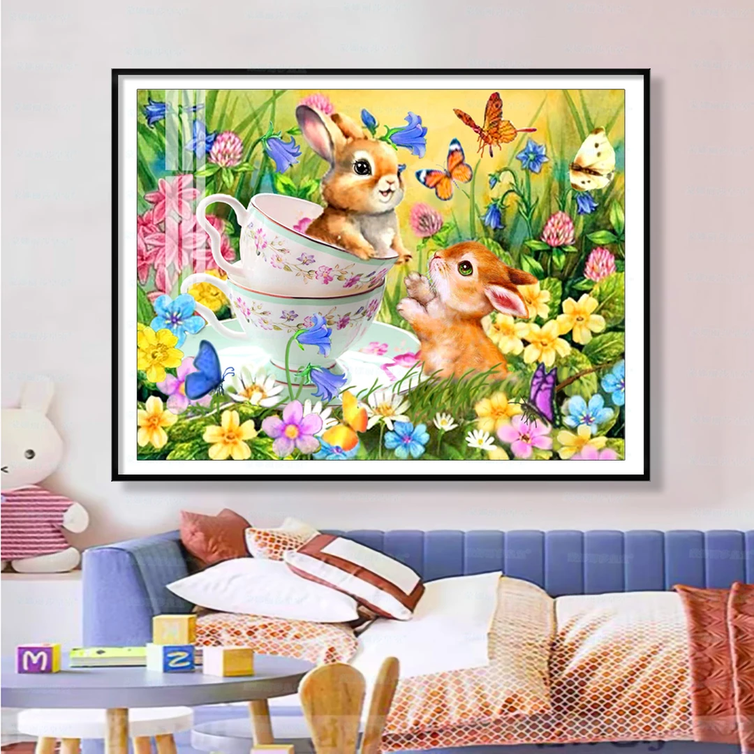 蒙娜丽莎皇室十字绣 花间茶杯兔 2024新款简约可爱手工线绣治愈系