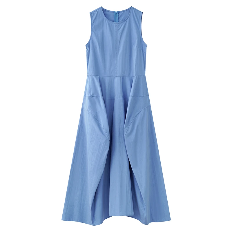 （清货） 纯色拼接背心连衣裙女夏大裙摆无袖长裙9860