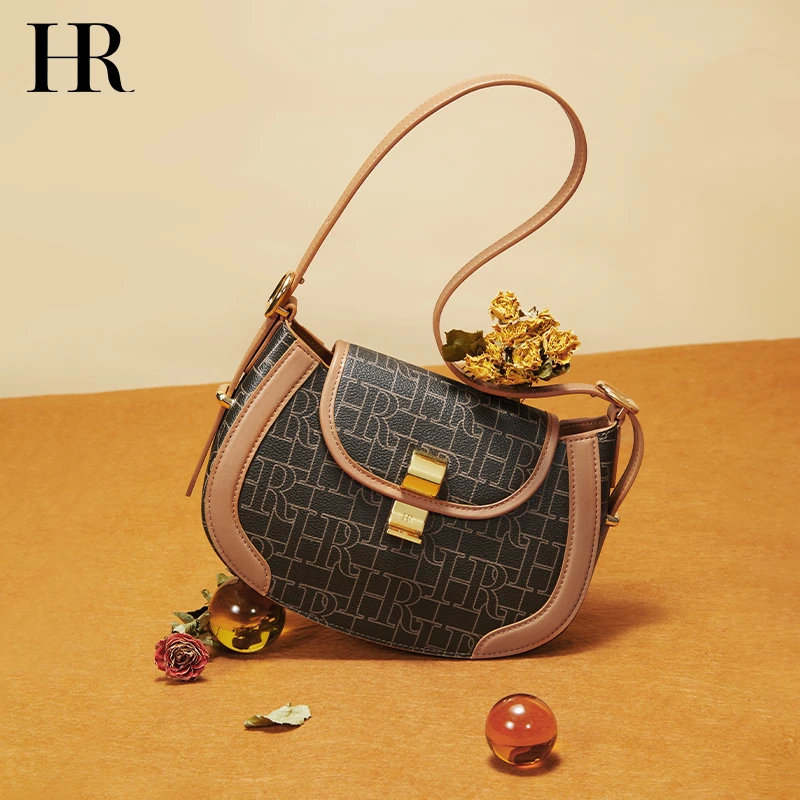 HR赫莲娜女包夏季新款印花马鞍包单肩包轻奢品牌包包