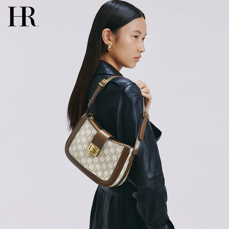 HR赫莲娜女包新款复古印花马鞍包小众单肩包轻奢包包