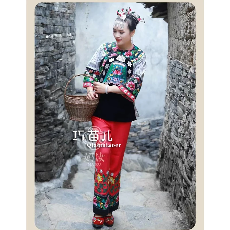 巧苗儿苗族土家族棉麻麻纱民族服饰刺绣绣花传统生活装民族风
