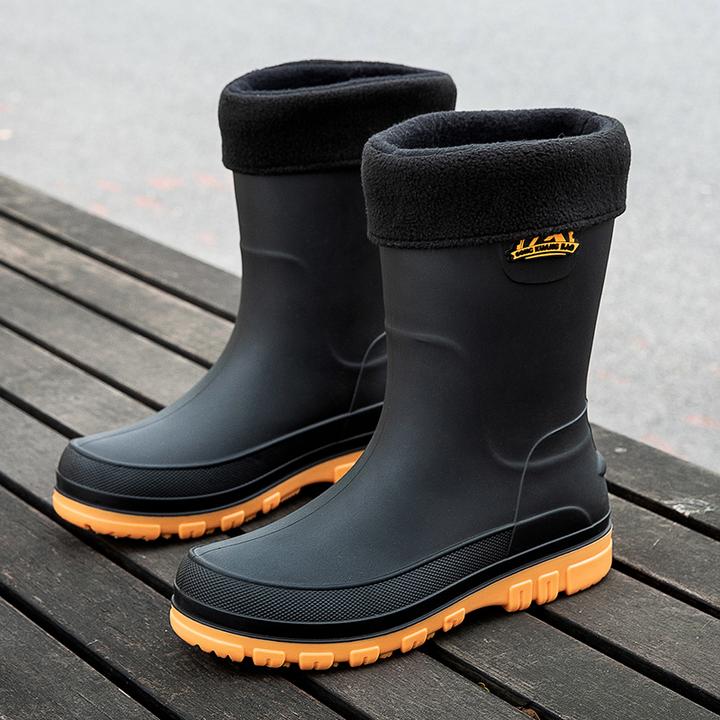 雨鞋时尚男款加绒保暖防水鞋防滑雨靴中高筒新款胶鞋套鞋成人干活