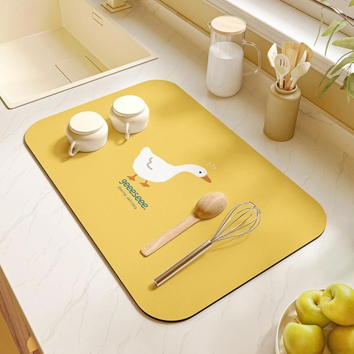 厨房卡通少女心台面沥水垫软硅藻泥吸水垫免洗方形吧台隔热防烫垫