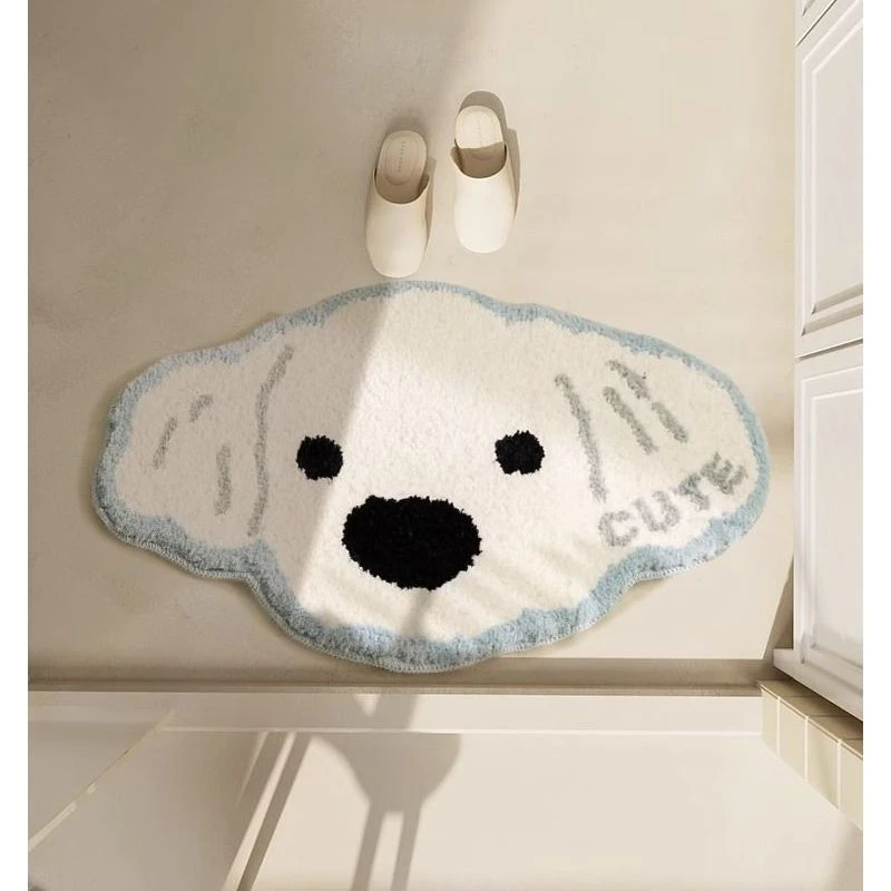 仿羊绒包边可爱狗狗毛绒卧室床边少女地毯浴室可吸水卡通防滑地垫