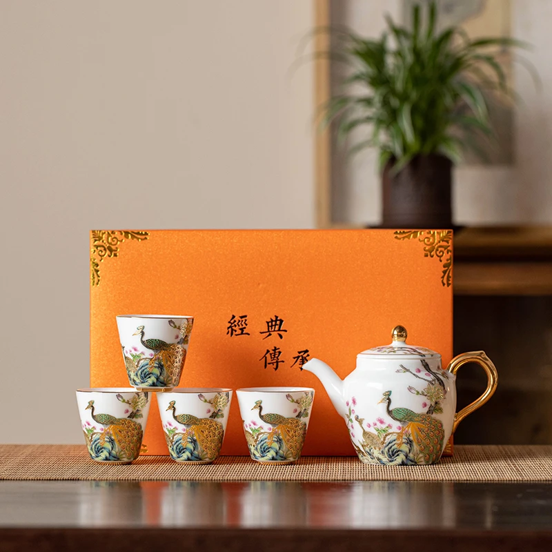 陶瓷富贵花开孔雀泡茶壶茶具YY4313