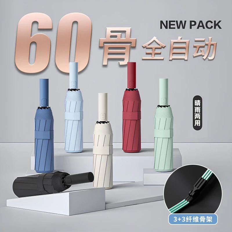 60骨防晒防紫外线晴雨两用全自动折叠伞防晒便携遮阳伞大号防风