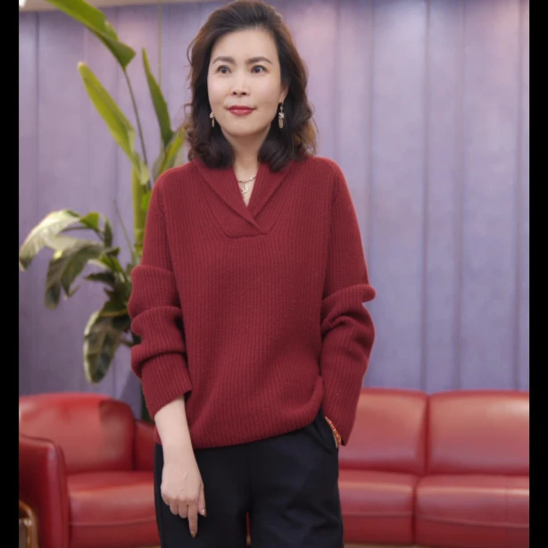 山羊绒套头翻领领毛衣针织衫S26YAXH659