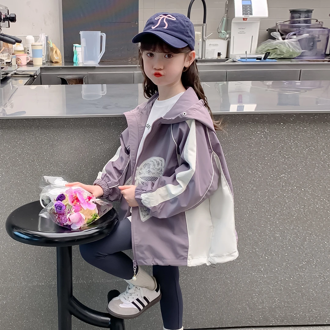 女童2024秋季新款时尚洋气韩版重工立体蝴蝶结冲锋衣外套X12413
