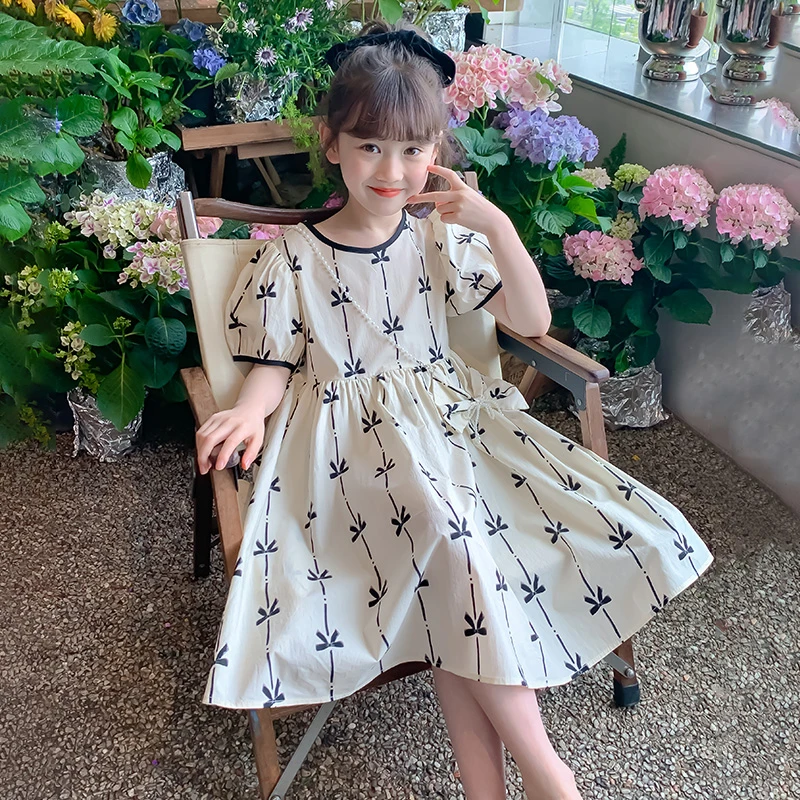 2024新款洋气时尚女童夏季薄款网红宽松印花气质连衣裙X12181