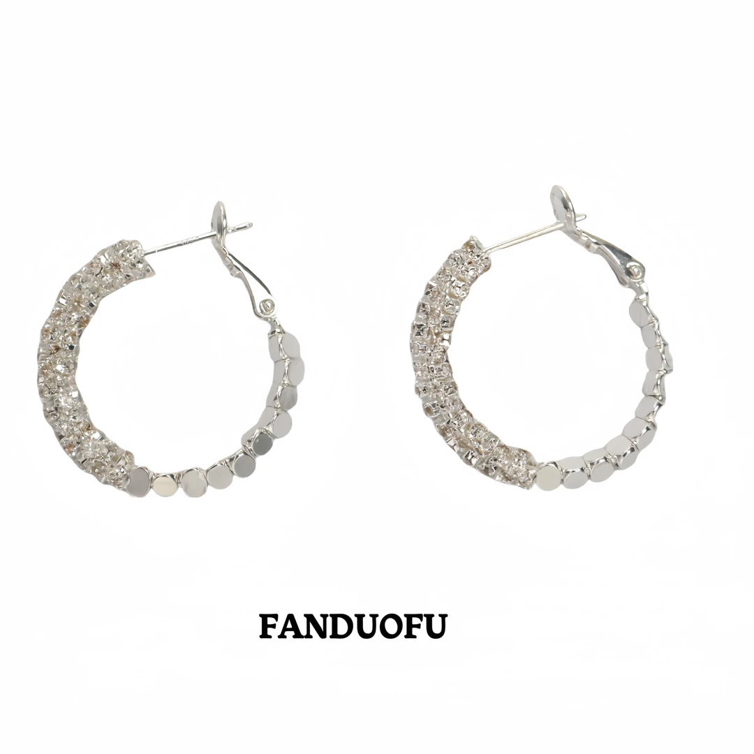 梵朵芙 铜合金锆石耳饰 定制款波光粼粼碎银闪钻拼接耳钉039