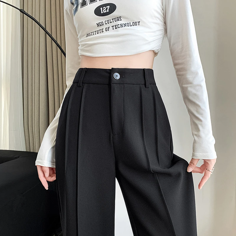 加长窄版高腰直筒西装阔腿裤女春秋款大码高个子超长拖地裤子女裤