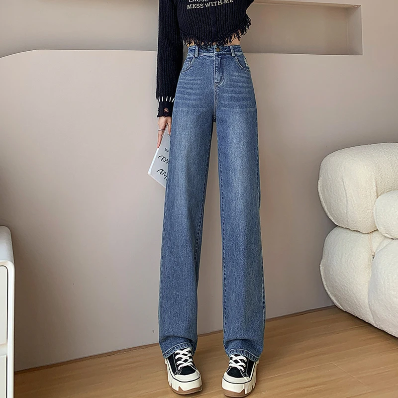 窄版高腰直筒阔腿牛仔裤女款爆款2023新款春秋款加长裤子女高个子