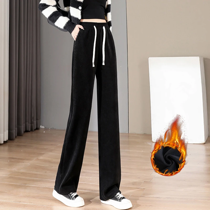 加长款加绒加厚雪尼尔直筒裤女高个子175超长裤子女裤阔腿拖地裤
