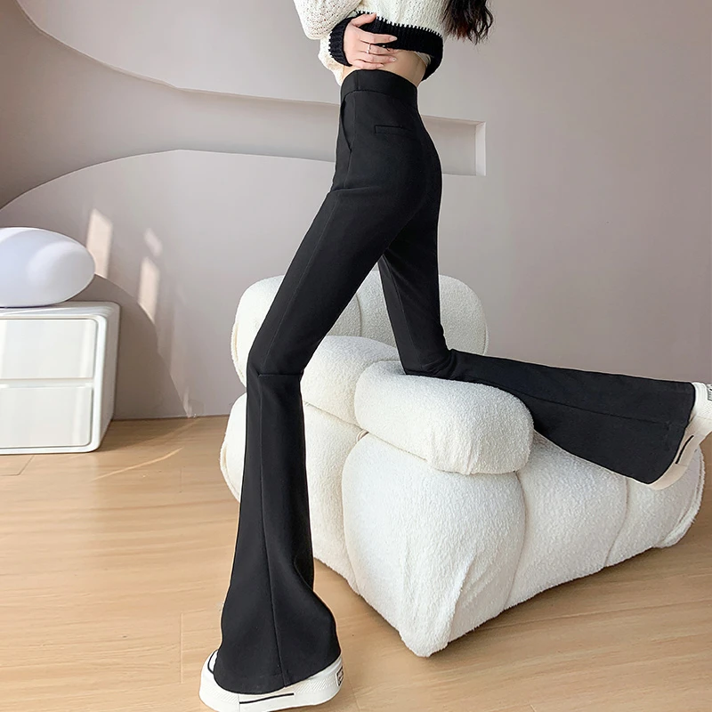 加长版高腰微喇马蹄裤女款爆款2023新款高个子超长黑色裤子喇叭裤