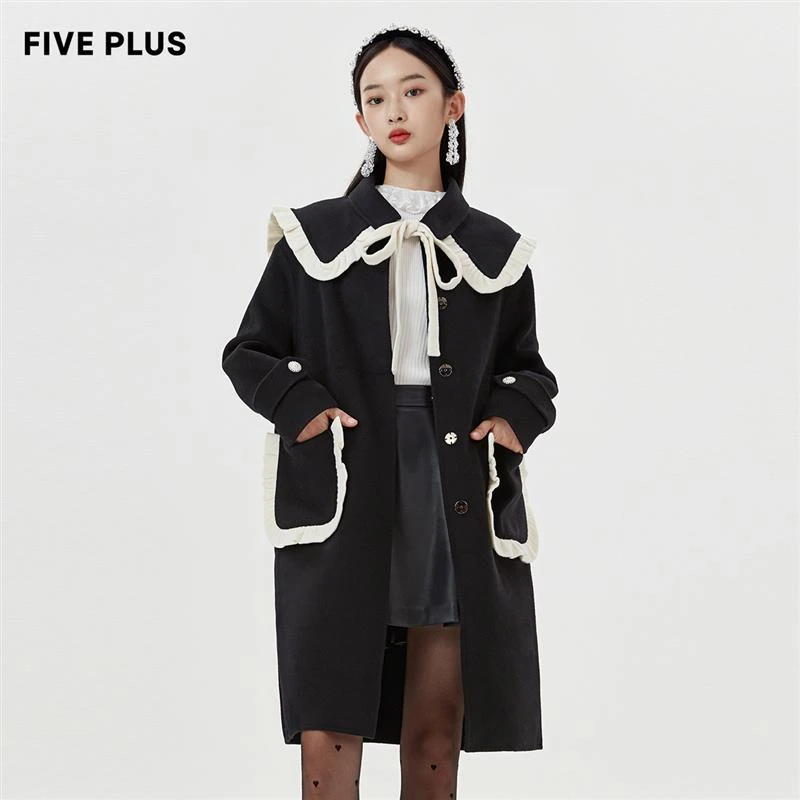 FIVE PLUS大衣女长款大翻领呢外套中长款2WE3341940