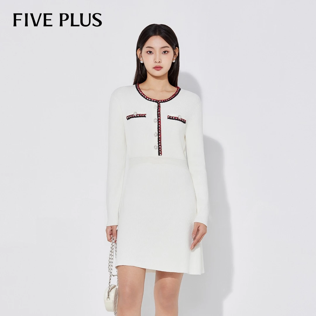 FIVE PLUS小香风连衣裙针织法式气质修身2TA4086190
