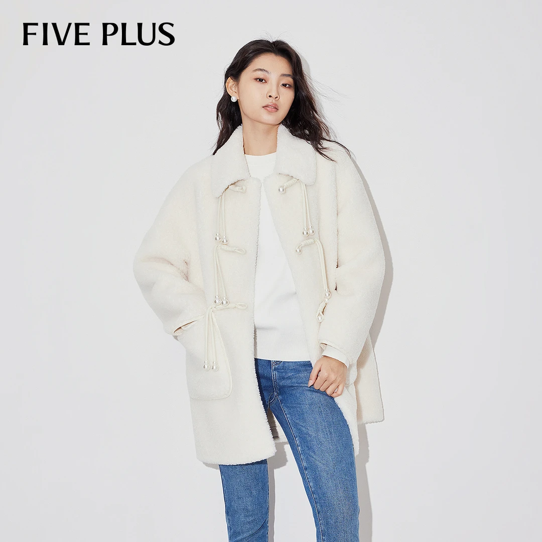 FIVE PLUS春装新中式颗粒绒外套女宽松中长暖fufu大衣2LN1043050